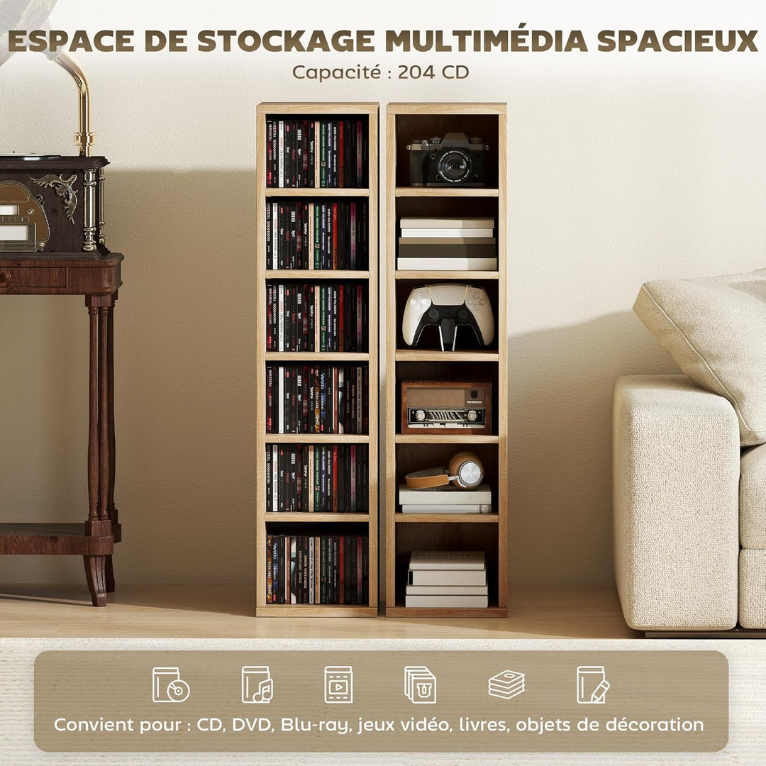 HOMCOM 2er-Set Regalsäulenschrank CD-DVD-Aufbewahrungsschrank 6 + 6 Fächer 21 x 22,5 x 88,5 cm max.