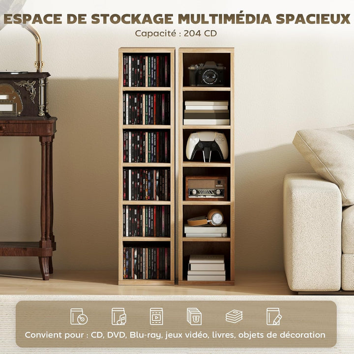 HOMCOM 2er-Set Regalsäulenschrank CD-DVD-Aufbewahrungsschrank 6 + 6 Fächer 21 x 22,5 x 88,5 cm max.