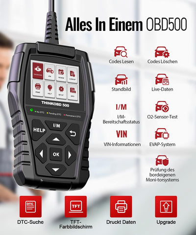 thinkcar OBD2 Diagnosegerät, OBD500 Diagnosegerät Auto Grosse Grösse & Deutsch Unterstützen, Volle O