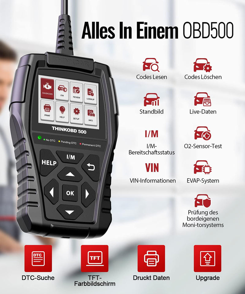 thinkcar OBD2 Diagnosegerät, OBD500 Diagnosegerät Auto Grosse Grösse & Deutsch Unterstützen, Volle O