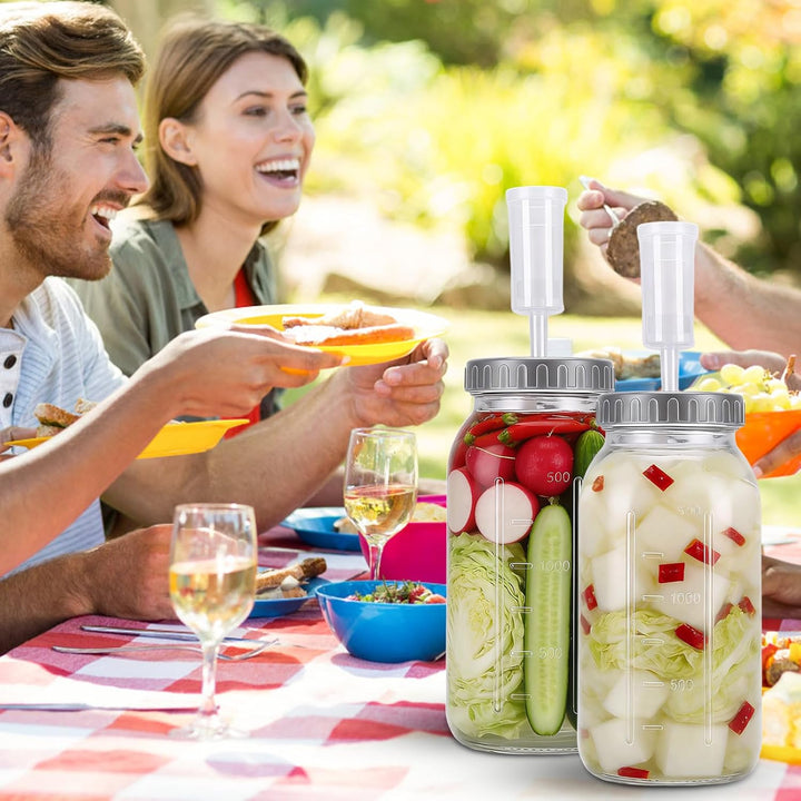 2 Stück Fermentierglas, 2L Fermentiergläser mit Luftschleuse Deckel und Gewicht, Fermentationsglas f