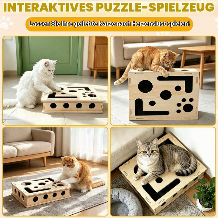 Katzenkratzpuzzle Anreicherungsbox, 30 * 25CM Katzen Kratzbrett, Kratzpuzzle Spielbox Holz mit Kratz