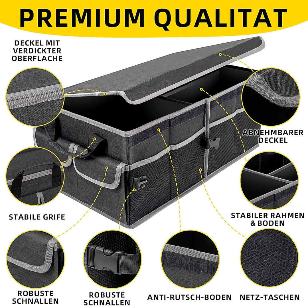 YBCPACK Auto Kofferraum Organizer mit Deckel [60L] - Stabil & Rutschfes - Faltbar Kofferraumtasch au