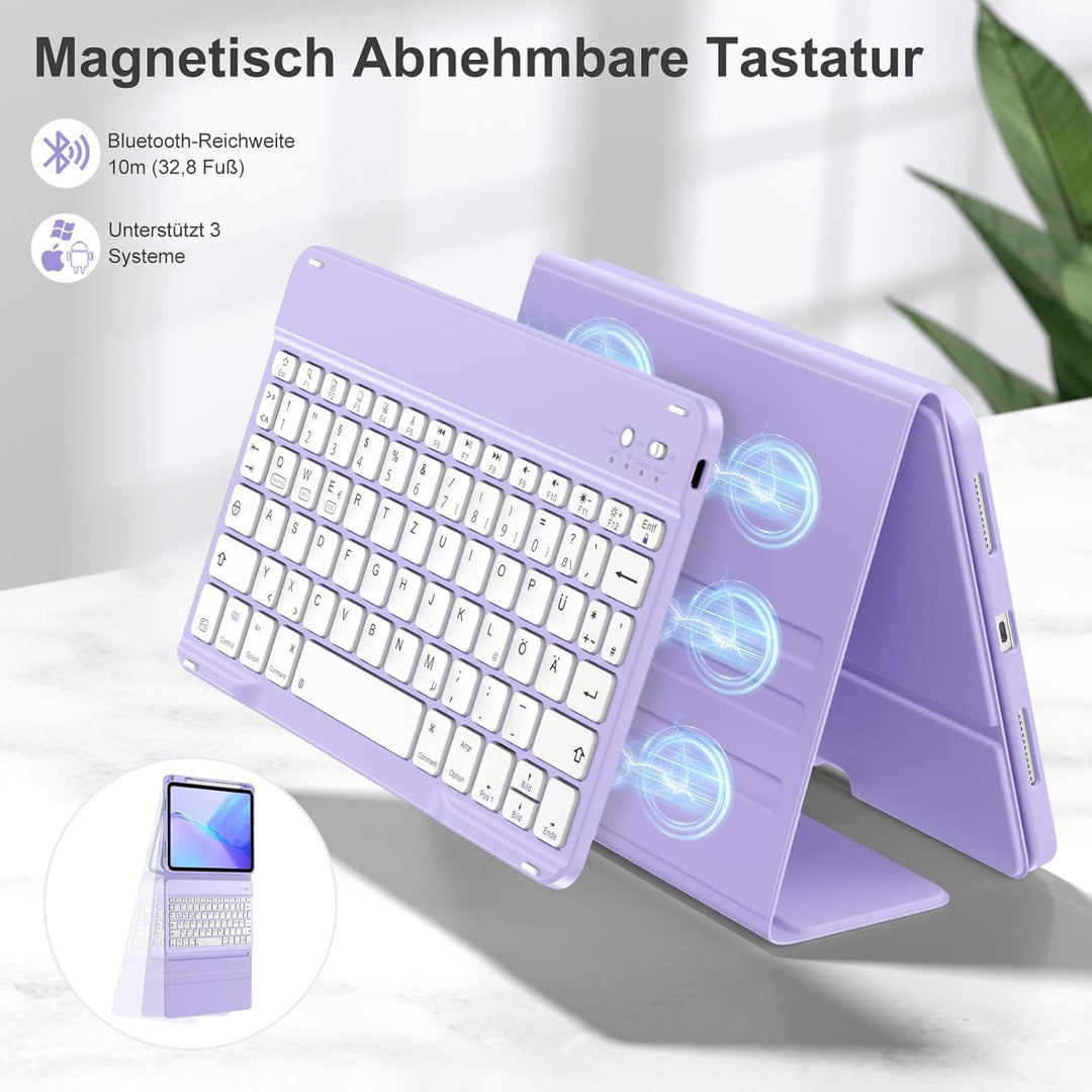 Hülle mit Tastatur für iPad A16 11 Generation 2025/10 Generation 2022(11/10.9 Zoll), Magnetische Ant