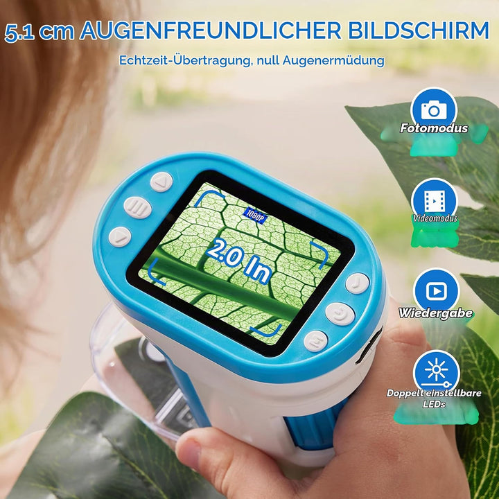 Klever Kits Handmikroskop für Kinder, 2-in-1-Experimentierspielzeug mit tragbarem Mikroskop und 12 O