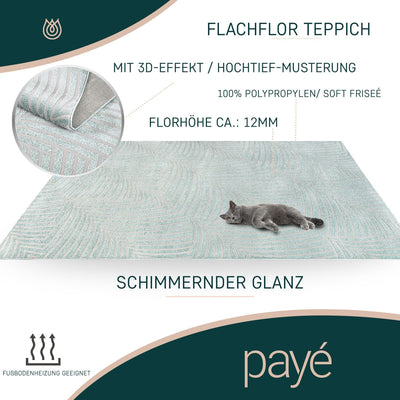 payé Teppich Läufer Flur - 80x300cm - Türkis Grau Einfarbig Wohnzimmer Uni Geometrische Muster Moder