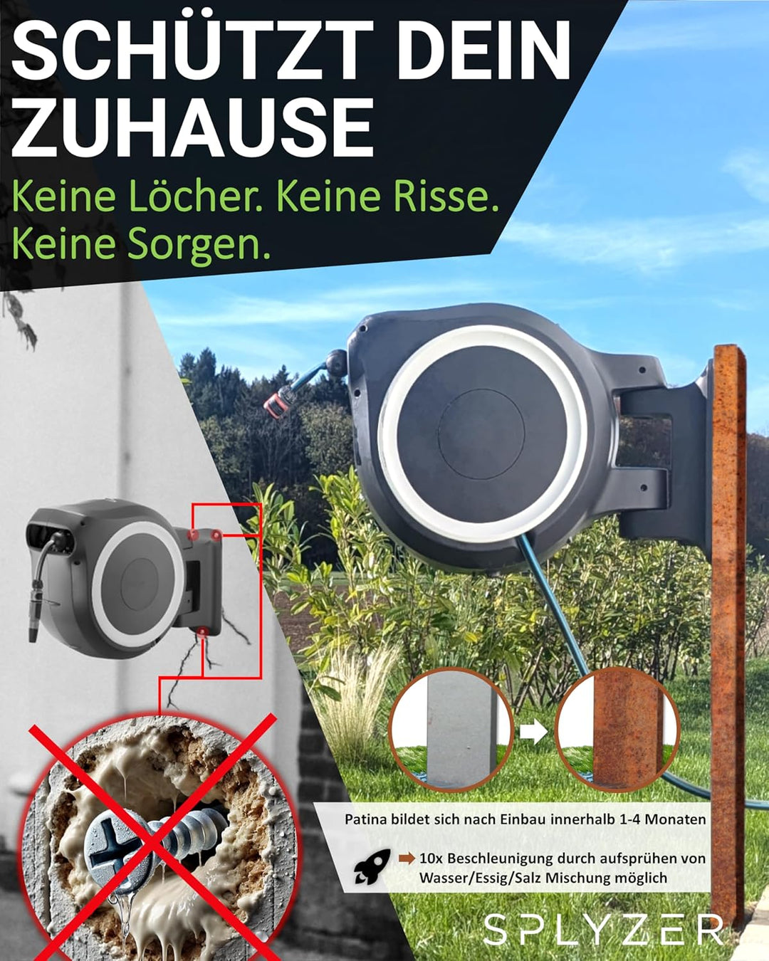 Schlauchbox Halterung zur Bodenmontage – Kompatibel mit GARDENA® Schlauchboxen & Gartenschlauch Trom