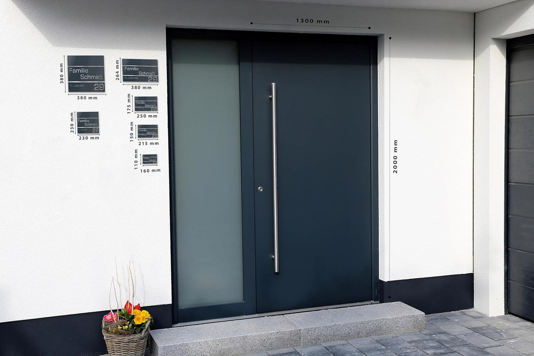 Graviers Design Hausnummer aus V2A Edelstahl 380x264mm - Anthrazit RAL 7016 - Rostfrei UV-beständig