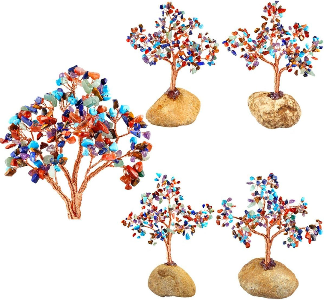 KYEYGWO Geld-Baum eingewickelt auf Steinbasis-Bonsaiskulptur-Figur für gutes Glück Bunter Kristall 1