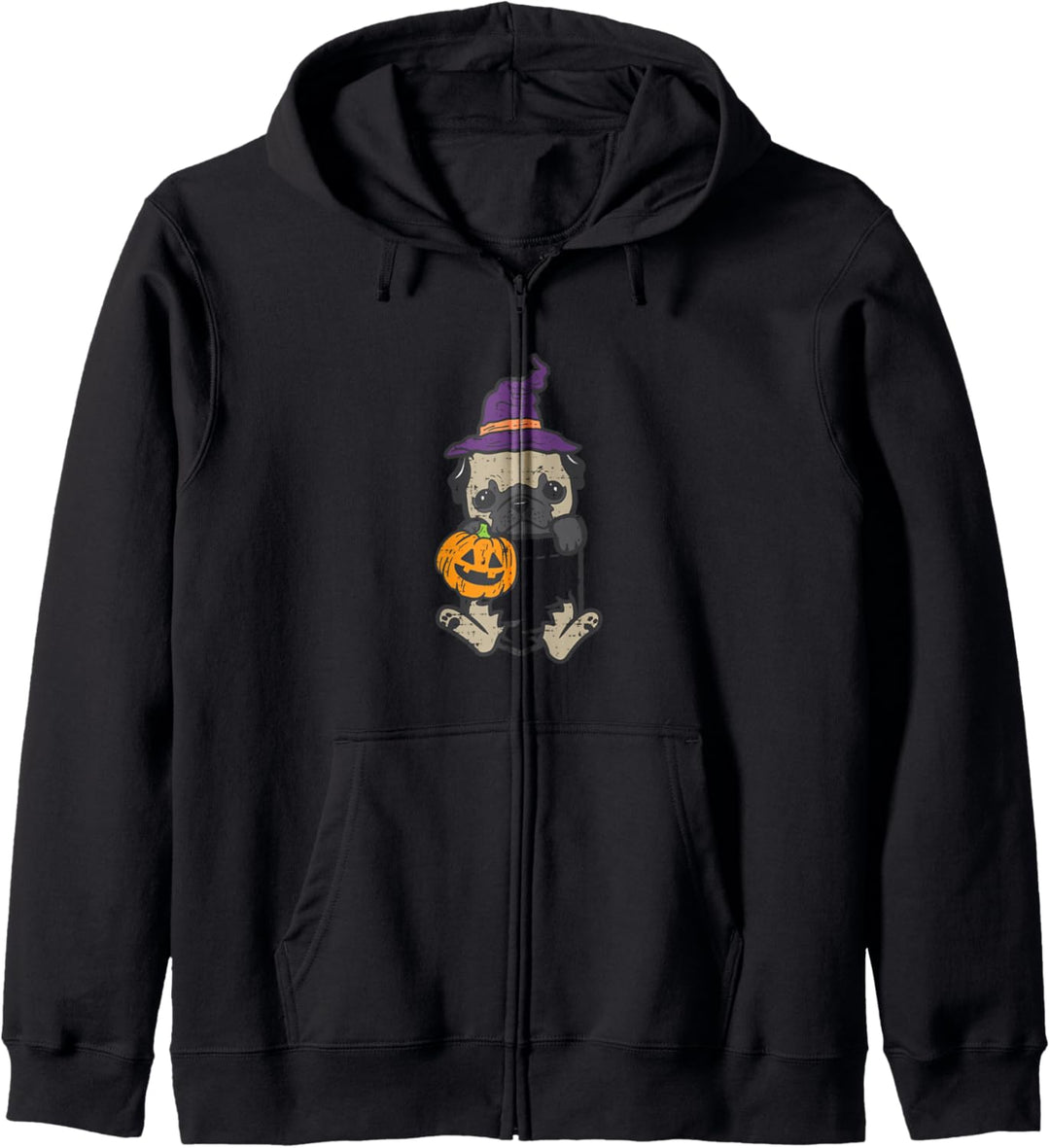 Taschenlaterne mit Mops-Motiv, Hexe Jack O, Halloween, Hund, Herren, Damen, Kinder Kapuzenjacke