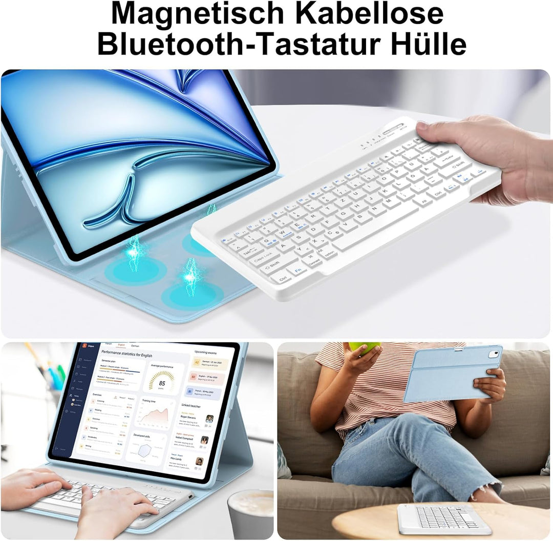 IVEOPPE Hülle mit Tastatur für iPad Air 13 Zoll M4 2026/M3 2025/M2 2024, Magnetisch Abnehmbare Bluet