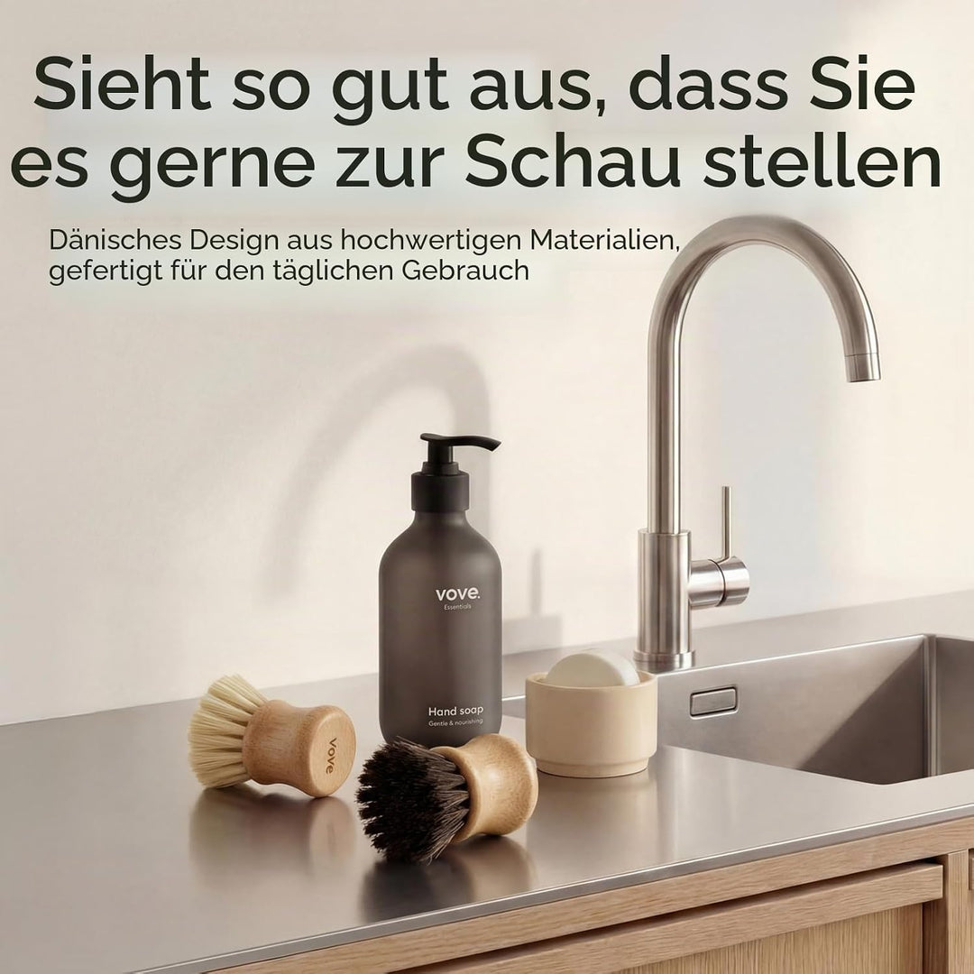 Vove Spülbürsten-Set mit Keramikbecher, 3er-Set – FSC-zertifizierter Bambus, plastikfreie, natürlich