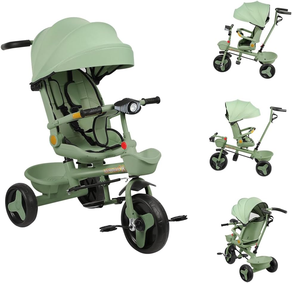 Multi-Funktions-Kinderdreirad, Dreirad 5 in1, Kleinkind-Dreiräder-Kinderwagen, mit Verstellbarem Sch