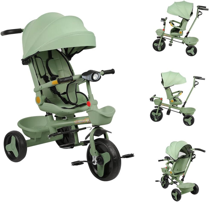 Multi-Funktions-Kinderdreirad, Dreirad 5 in1, Kleinkind-Dreiräder-Kinderwagen, mit Verstellbarem Sch