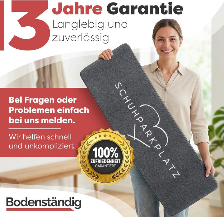 Schuhparkplatz Fussmatte Grau 100x33 cm – rutschfeste Schuhmatte & Waschbarer Schuhteppich mit Gummi