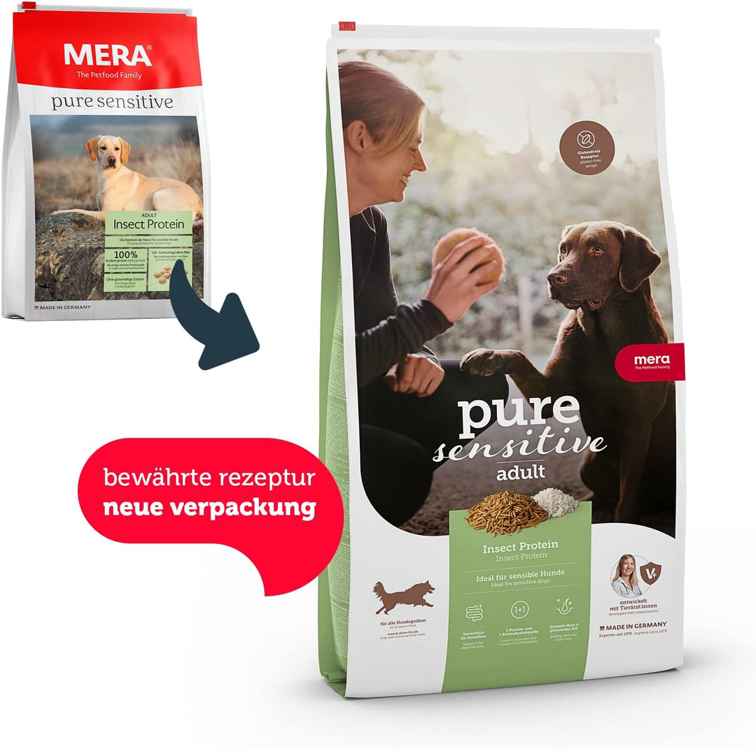MERA Pure Sensitive Hundefutter &amp; Pure Sensitive Goody Snack Insect, gesunde Leckerlis für Sensible