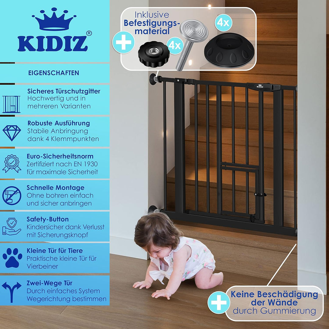 KIDIZ® Türschutzgitter Absperrgitter Treppengitter Kindergitter | mit Türe für Hunde und Katzen, Hau