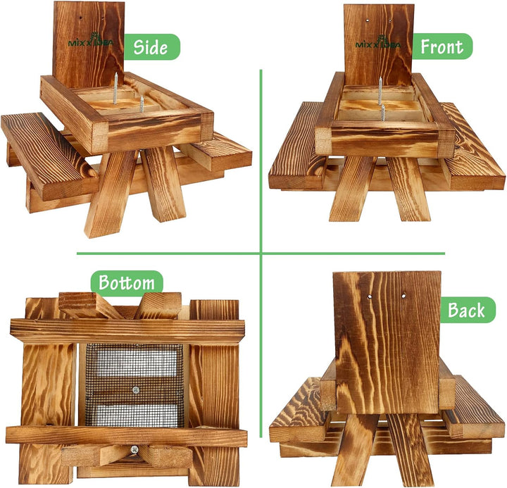 MIXXIDEA Eichhörnchen-Futterstation aus Holz mit Regenschirm, Eichhörnchen-Picknicktisch für drausse