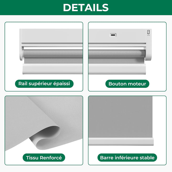 Allesin Wiederaufladbare Verdunklungsrollo ohne Bohren, (45x150cm,Grau) Elektrische Rollo Innen, Lei