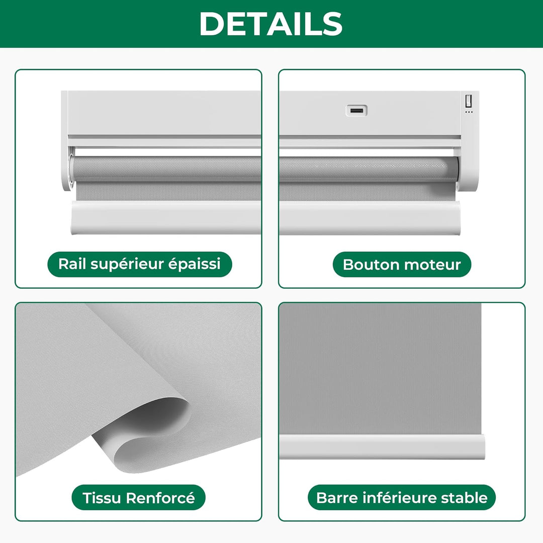 Allesin Wiederaufladbare Verdunklungsrollo ohne Bohren, (45x100cm,Grau) Elektrische Rollo Innen, Lei