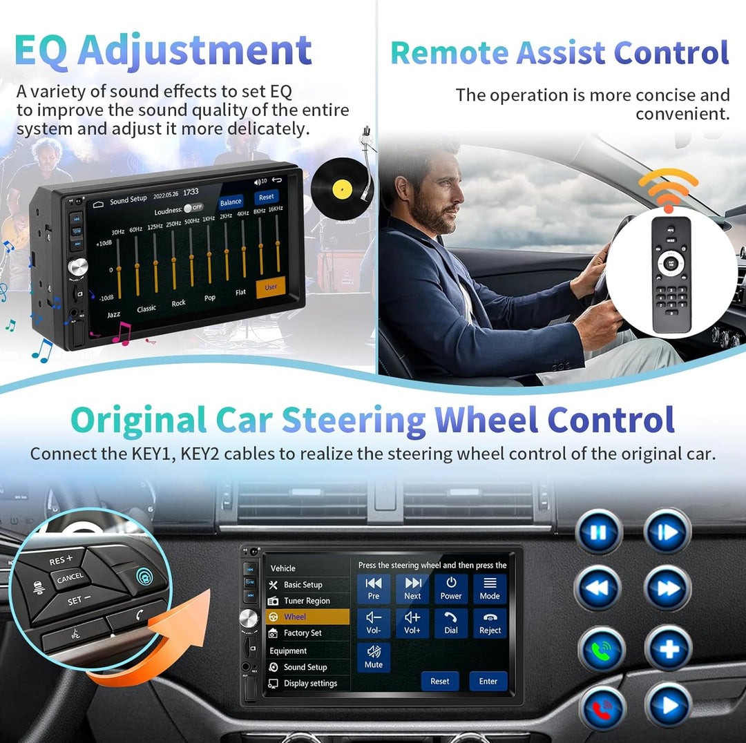 Podofo Autoradio 2 Din mit Apple CarPlay, Android Auto und Bluetooth, 7 Zoll Auto Stereo Radio mit H