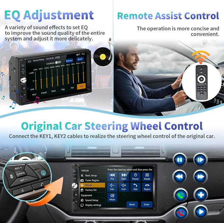 Podofo Autoradio 2 Din mit Apple CarPlay, Android Auto und Bluetooth, 7 Zoll Auto Stereo Radio mit H