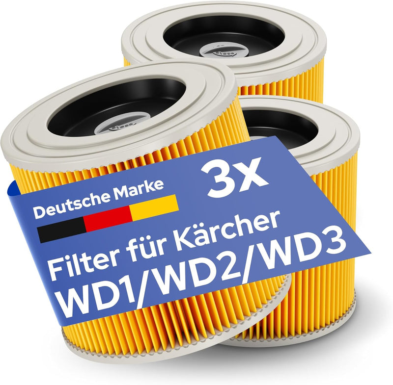 3x Filter für Kärcher Staubsauger [WD3, WD2, WD1, MV3, MV2, A, K, KNT, NT, SE, VC] – 3 Rundfilter +