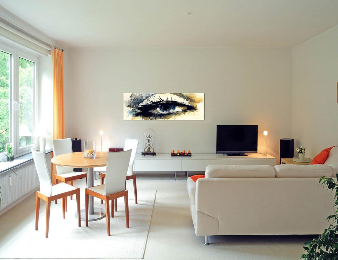 Paul Sinus Art Panoramabild auf Leinwand und Keilrahmen 150x50cm Gemälde Handmalerei Frau Auge