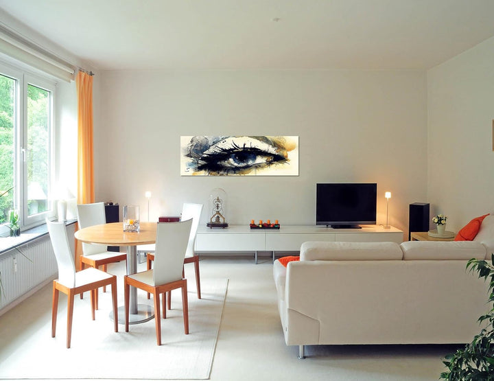 Paul Sinus Art Panoramabild auf Leinwand und Keilrahmen 150x50cm Gemälde Handmalerei Frau Auge