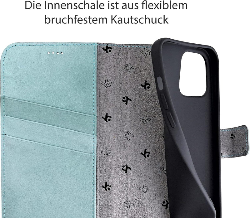 Suncase Book-Style Hülle kompatibel mit iPhone 12 Mini (5.4") Leder Tasche (Slim-Fit) Lederhülle Han