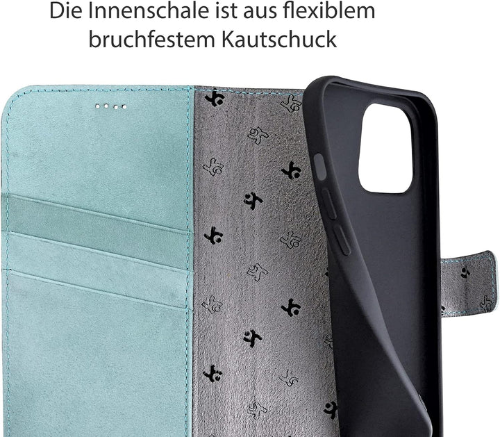 Suncase Book-Style Hülle kompatibel mit iPhone 12 (6.1") Leder Tasche (Slim-Fit) Lederhülle Handytas