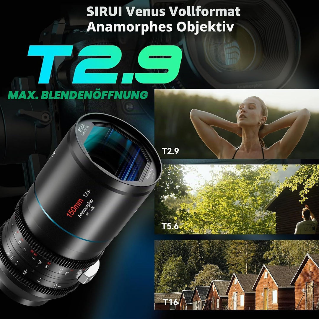 SIRUI 150 mm T2.9 1.6X Vollformat anamorphes Teleobjektiv (Venus 150 mm E Mount) 150mm, 150mm