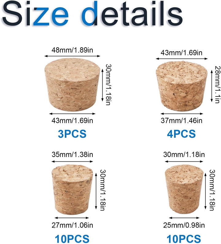 INCREWAY Konische Weinflaschenverschlüsse, gemischte Grösse mit Korkkugel, natürliche Weichholzstopf