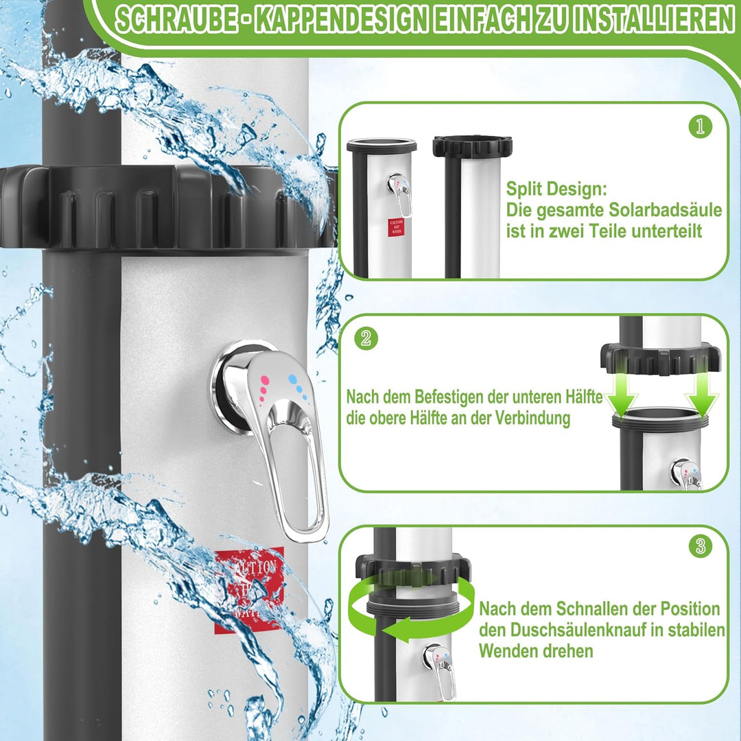 AufuN Gartendusche Solar Aussendusche 35 Liter Solardusche Warmes Wasser max. 60°C, Aussendusche Poo