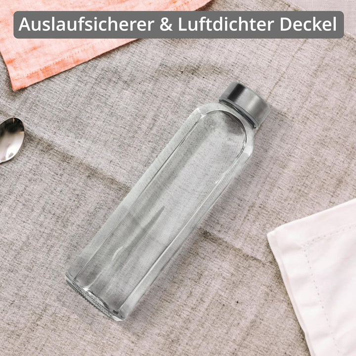 Winter Shore 500 ml Wiederverwendbare Wasserflasche Glas mit Edelstahlkappe [6er-Pack] - Durchsichti