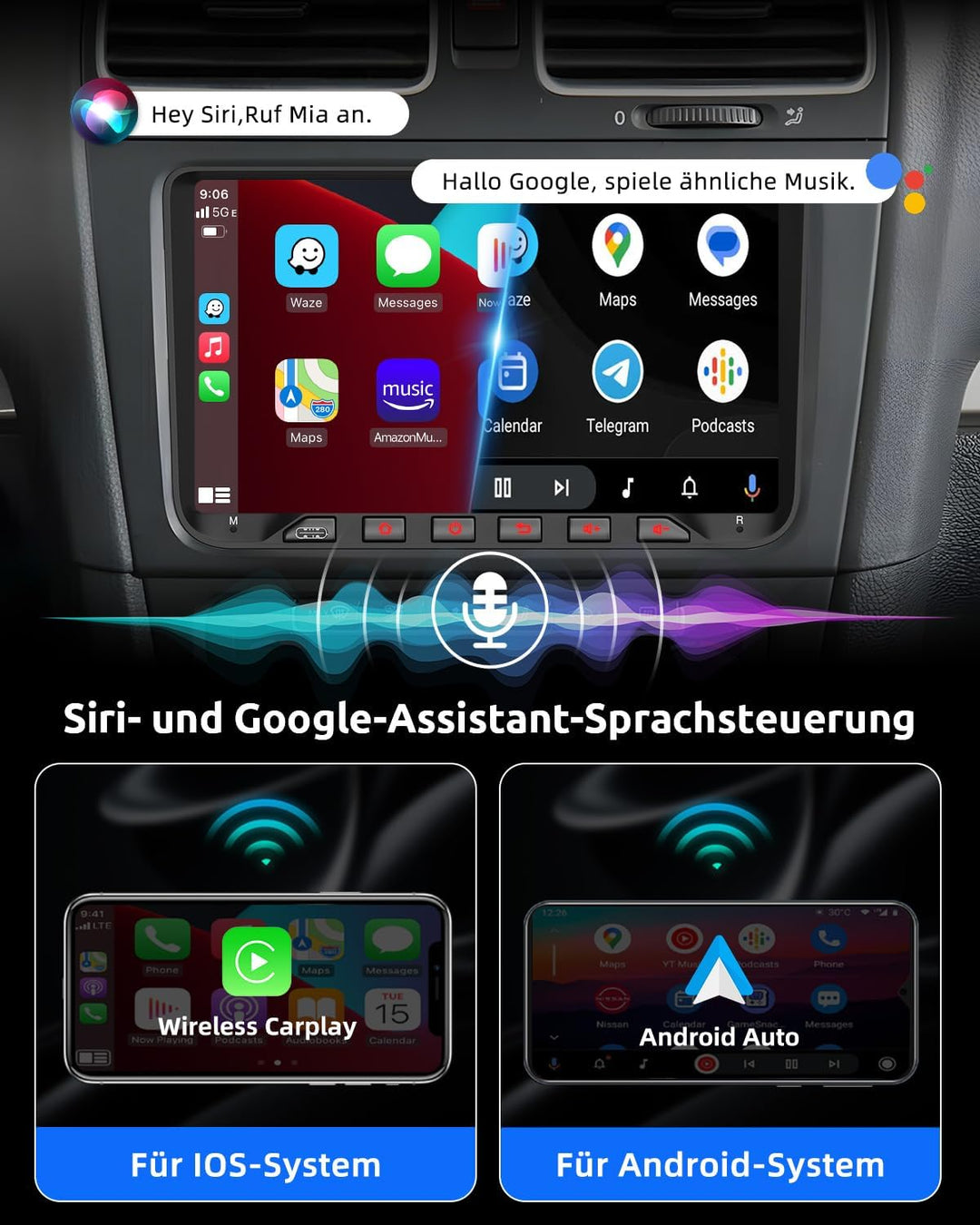 ESSGOO 9 Zoll Android 14 Autoradio für VW Golf 5 6 Passat Polo Touran Tiguan Caddy T5 Seat – Auto Ra