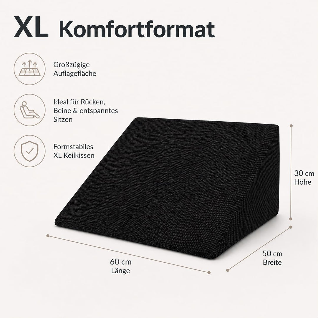 Das Fantastische XL Keilkissen 60x50x30cm - Formstabiles XL Lesekissen für Bett &amp; Couch. Lesekissen