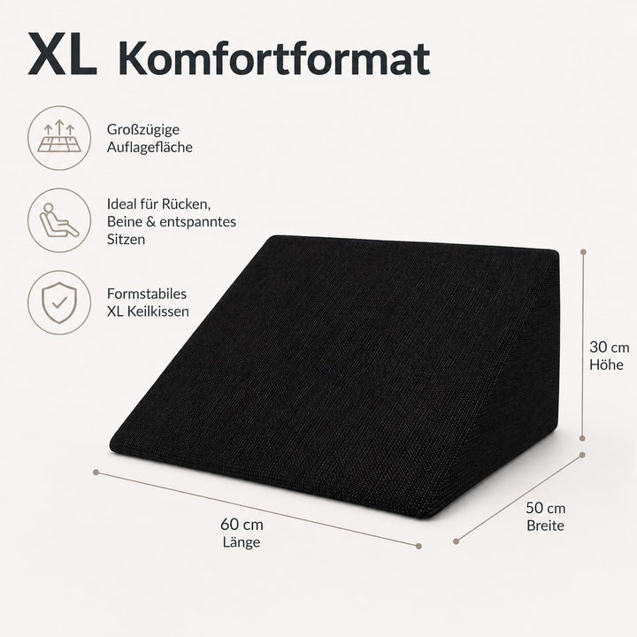 Das Fantastische XL Keilkissen 60x50x30cm - Formstabiles XL Lesekissen für Bett &amp; Couch. Lesekissen