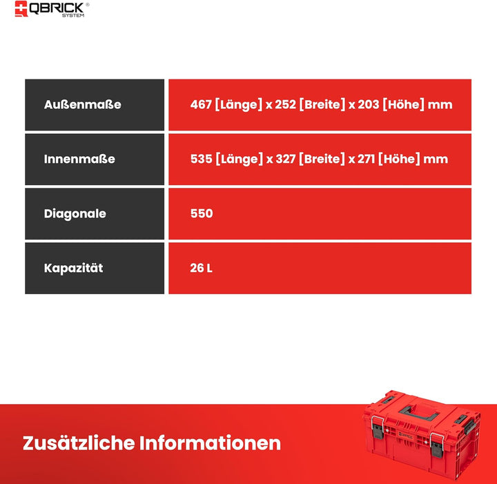 QBRICK SYSTEM Werkzeugkoffer Werkzeugkasten Leer Werkzeugkiste PRIME RED Ultra HD Rot 570 x 340 x 29