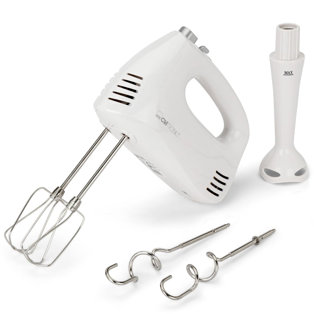 Clatronic Handmixer HM 3524, Set mit Mixstab, Edelstahlquirle & extra lange Knethaken, 5 Geschwindig