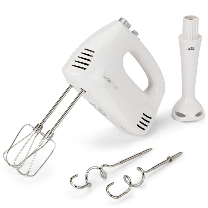Clatronic Handmixer HM 3524, Set mit Mixstab, Edelstahlquirle & extra lange Knethaken, 5 Geschwindig