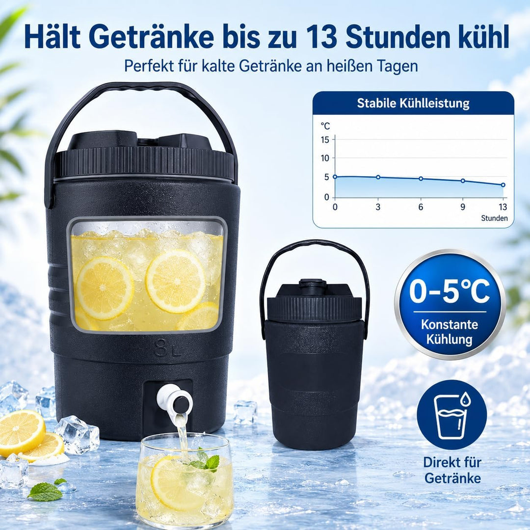 SISKEYCOOC 8L+1L Premium Getränkespender mit Hahn, Eiswürfelbehälter mit Deckel, Getränkekanister mi