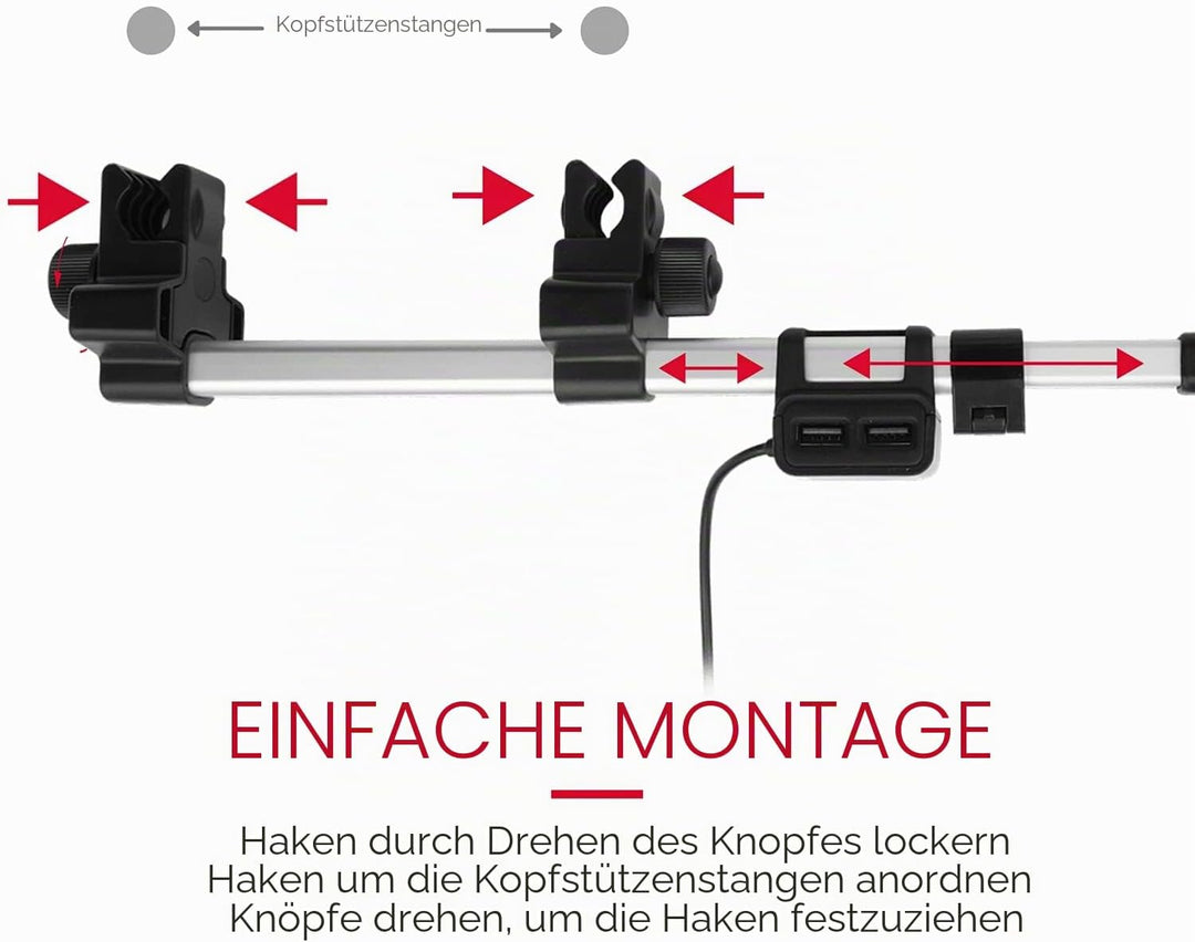 Macally Auto-Kopfstützen Tablet-Halterung mit USB-Lade-Hub & Zigarettenanzünder-Adapter – lädt 4 Ger