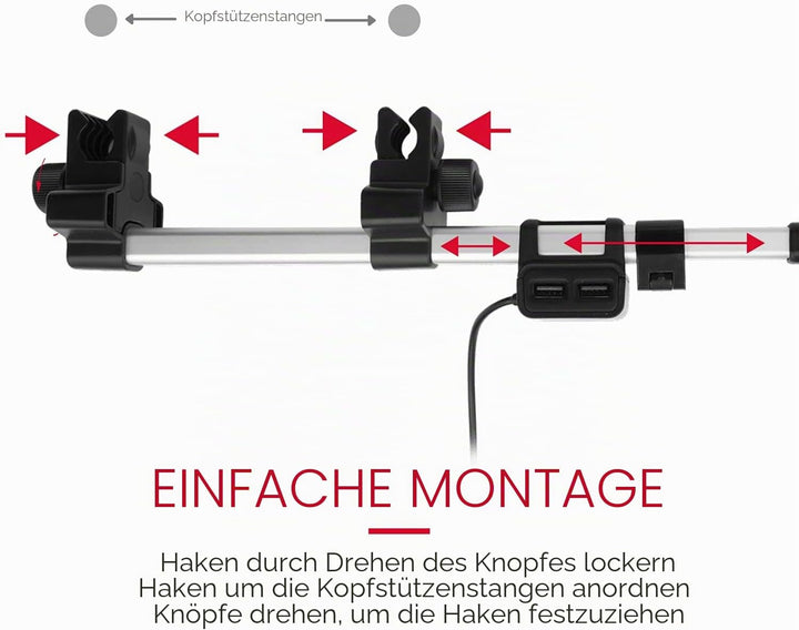 Macally Auto-Kopfstützen Tablet-Halterung mit USB-Lade-Hub & Zigarettenanzünder-Adapter – lädt 4 Ger