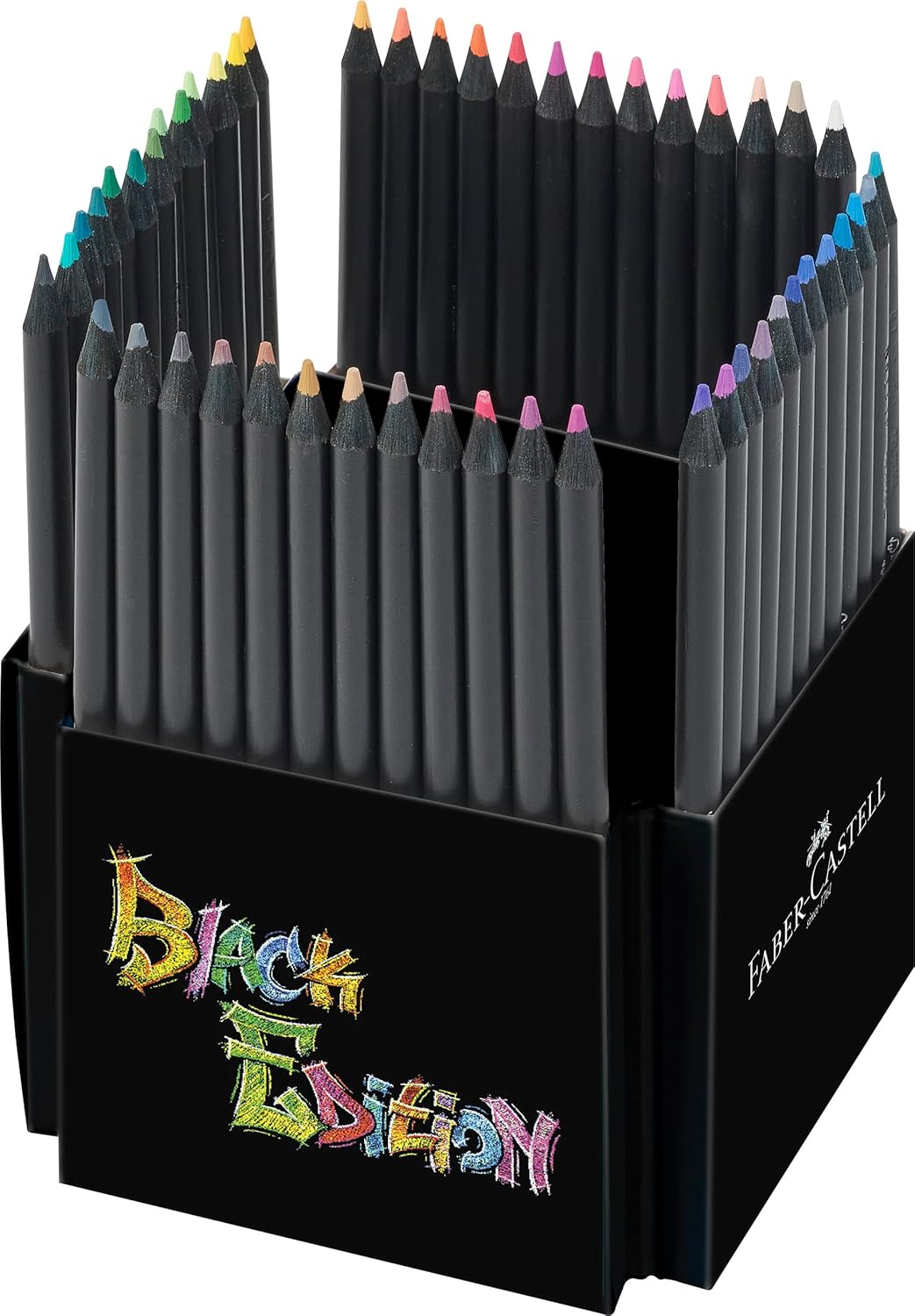Faber-Castell 116450 - Buntstifte Blackwood, Black Edition, 50er Etui, leuchtende Farben mit weichem