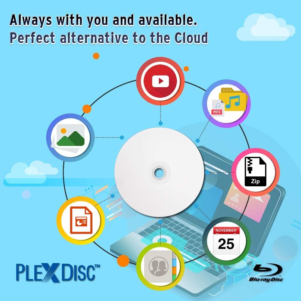 PLEXDISC 645-212 50GB 6X Blu-ray Double Layer White Inkjet Recordable Disc BD-R DL, 10 Disc Spindel