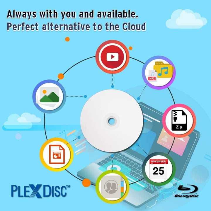 PLEXDISC 645-212 50GB 6X Blu-ray Double Layer White Inkjet Recordable Disc BD-R DL, 10 Disc Spindel