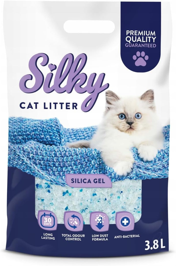 Silky Silikat Katzenstreu, Staubfrei Unparfümiert Kristall Silikatstreu, Geruchsneutral, Hohe Saugkr