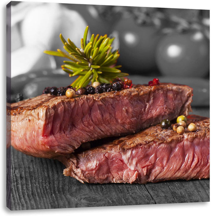 Pixxprint Leckeres Pfeffer Steak Medium als Leinwandbild/Grösse: 70x70 cm/Wandbild/Kunstdruck/fertig