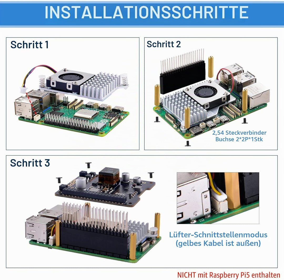 GeeekPi P30 PoE+ HAT für Raspberry Pi 5/4B/3B+, mit offiziellem aktiven Kühler für Raspberry Pi 5 2G